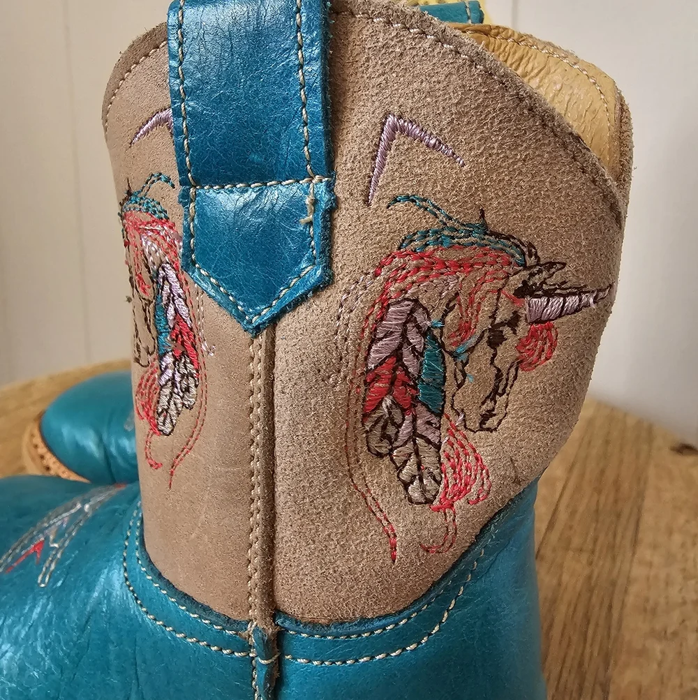 NEW Roper Cowbabies Unicorn Teal Cowboy Boots